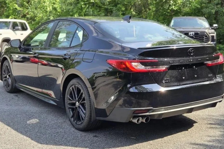 Black Toyota Camry Seen The Fuel Tank Cap From behind