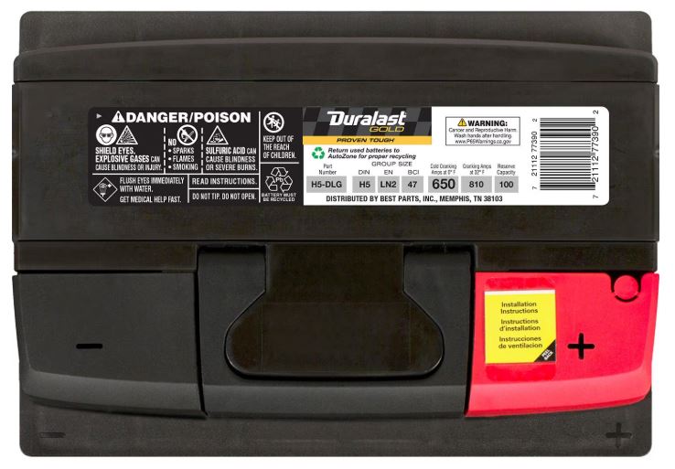 Duralast Gold H5 Battery for most Toyota Camry model